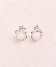 キュービック×パール フラワーモチーフピアス