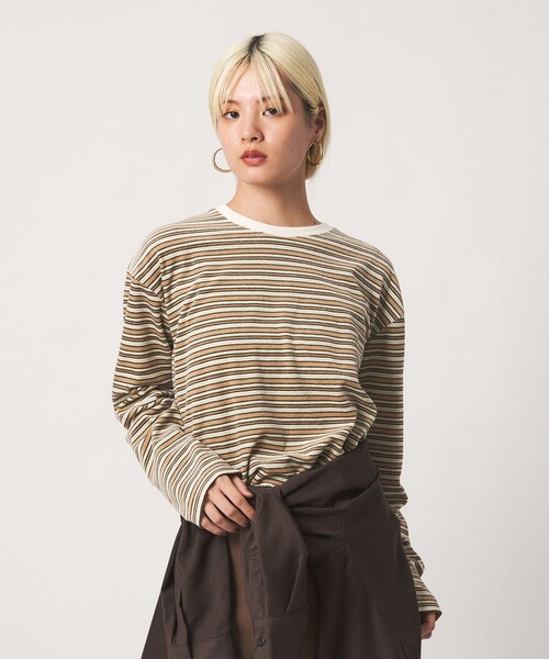 BEAUTY&YOUTH UNITED ARROWS（ビューティーアンドユースユナイテッドアローズ）の「ベロアボーダー ロングスリーブ Tシャツ（Tシャツ/カットソー・レディース・ブラック/ダークブラウン/ベージュ・FREE）」の4枚目の写真