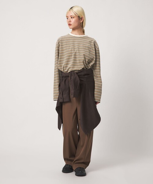 BEAUTY&YOUTH UNITED ARROWS（ビューティーアンドユースユナイテッドアローズ）の「ベロアボーダー ロングスリーブ Tシャツ（Tシャツ/カットソー・レディース・ブラック/ダークブラウン/ベージュ・FREE）」の5枚目の写真