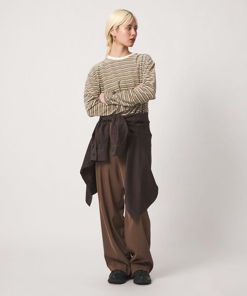 BEAUTY&YOUTH UNITED ARROWS（ビューティーアンドユースユナイテッドアローズ）の「ベロアボーダー ロングスリーブ Tシャツ（Tシャツ/カットソー・レディース・ブラック/ダークブラウン/ベージュ・FREE）」の6枚目の写真