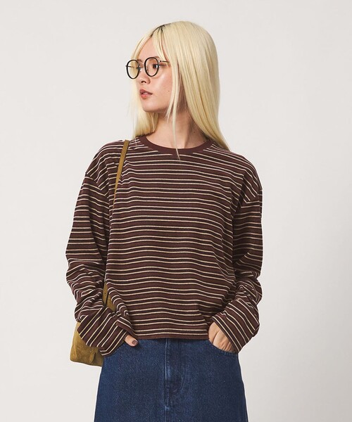 BEAUTY&YOUTH UNITED ARROWS（ビューティーアンドユースユナイテッドアローズ）の「ベロアボーダー ロングスリーブ Tシャツ（Tシャツ/カットソー・レディース・ブラック/ダークブラウン/ベージュ・FREE）」の7枚目の写真