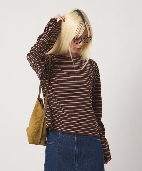 BEAUTY&YOUTH UNITED ARROWS（ビューティーアンドユースユナイテッドアローズ）の「ベロアボーダー ロングスリーブ Tシャツ（Tシャツ/カットソー・レディース・ブラック/ダークブラウン/ベージュ・FREE）」の8枚目の写真