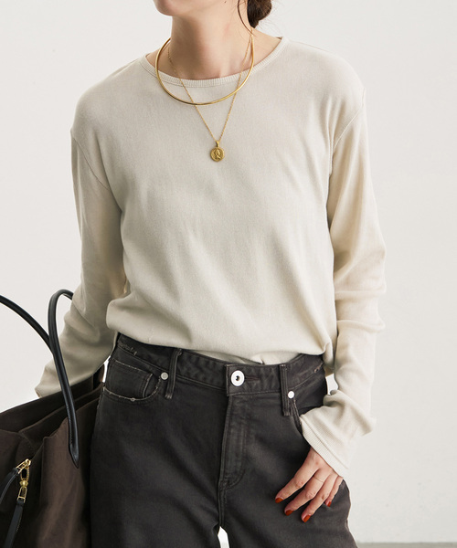 Spick & Span(スピックアンドスパン)の「テレコジャージーボートネックプルオーバー(Tシャツ/カットソー・レディース・ブラック/アイボリー/ホワイト・FREE)」の3枚目の写真