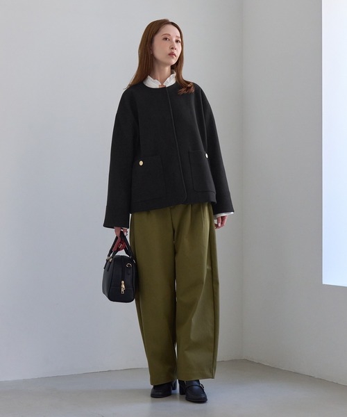 ROPE' PICNIC(ロペピクニック)の「ジャージーメルトン 金ボタンノーカラーブルゾン/ リンクコーデ(ブルゾン・レディース・ダークブラウン/キナリ/ブラック・FREE)」の5枚目の写真