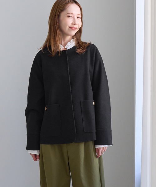 ROPE' PICNIC(ロペピクニック)の「ジャージーメルトン 金ボタンノーカラーブルゾン/ リンクコーデ(ブルゾン・レディース・ダークブラウン/キナリ/ブラック・FREE)」の9枚目の写真