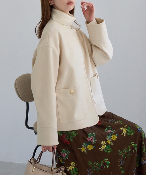 ROPE' PICNIC(ロペピクニック)の「ジャージーメルトン 金ボタンノーカラーブルゾン/ リンクコーデ(ブルゾン・レディース・ダークブラウン/キナリ/ブラック・FREE)」の15枚目の写真