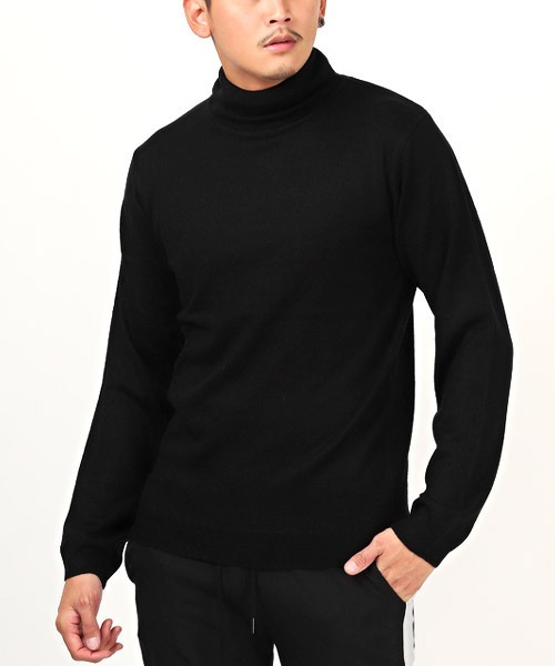 LUXSTYLE(ラグスタイル)の「カシミヤタッチタートルネックセーター(ニット/セーター・メンズ・ホワイト/ブラック・L/M/S)」の2枚目の写真