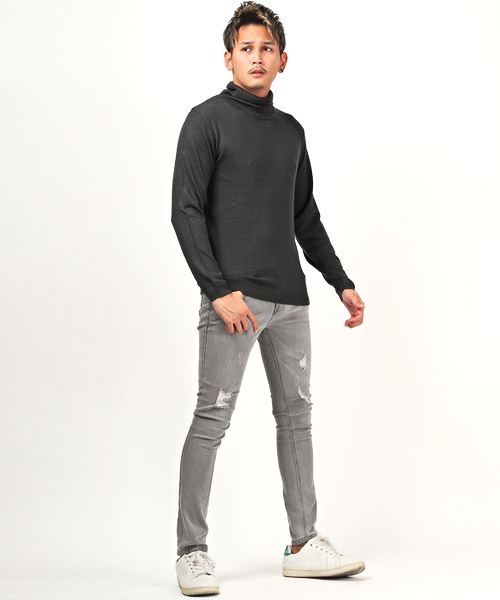 LUXSTYLE(ラグスタイル)の「カシミヤタッチタートルネックセーター(ニット/セーター・メンズ・ホワイト/ブラック・L/M/S)」の8枚目の写真
