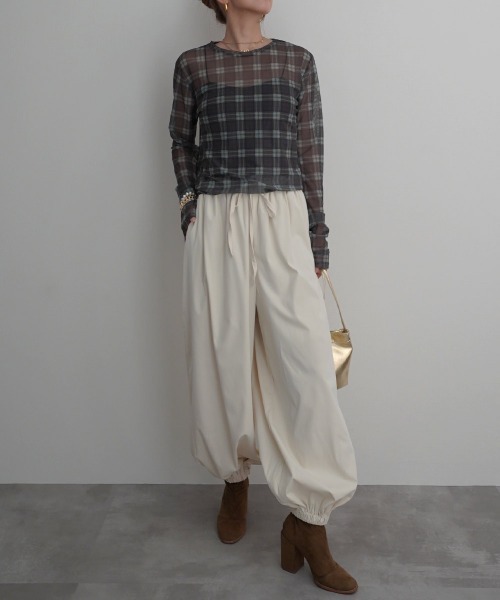 Rashik(ラシク)の「【Rashik】チェック柄シアートップス(Tシャツ/カットソー・レディース・レッド/イエロー/グリーン・FREE)」の5枚目の写真