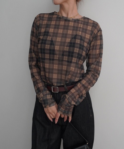 Rashik(ラシク)の「【Rashik】チェック柄シアートップス(Tシャツ/カットソー・レディース・レッド/イエロー/グリーン・FREE)」の9枚目の写真