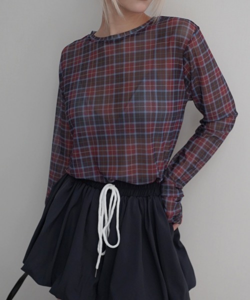 Rashik(ラシク)の「【Rashik】チェック柄シアートップス(Tシャツ/カットソー・レディース・レッド/イエロー/グリーン・FREE)」の15枚目の写真