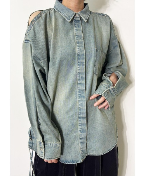MIDVEIN(ミッドヴェイン)の「race down SH denim(シャツ/ブラウス・レディース・ブルー/ネイビー・FREE)」の1枚目の写真