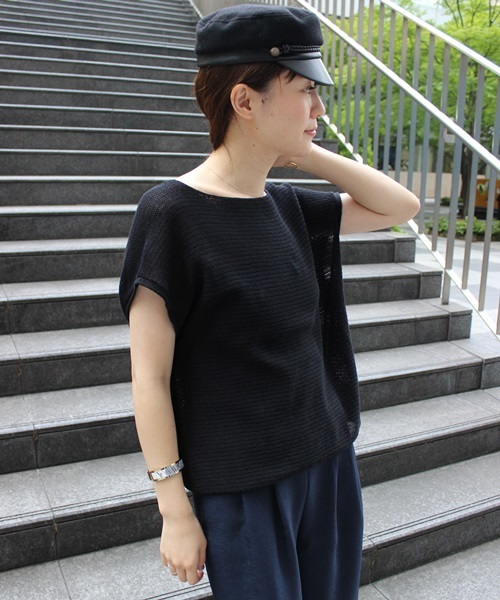 Noble（ノーブル）の「ギマコットン ドチガイテンジク2WAYプルオーバー◆（ニット/セーター・レディース・ベージュ/ライトグレー/ブラック・FREE）」の2枚目の写真