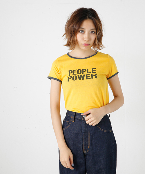 MOUSSY（マウジー）の「PEOPLE POWER RINGER TSJ（Tシャツ/カットソー・レディース・ホワイト/イエロー/ブラック・1/2）」の3枚目の写真