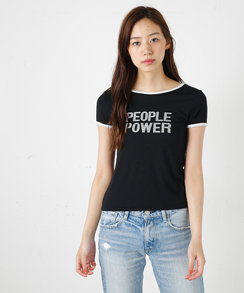 MOUSSY（マウジー）の「PEOPLE POWER RINGER TSJ（Tシャツ/カットソー・レディース・ホワイト/イエロー/ブラック・1/2）」の2枚目の写真