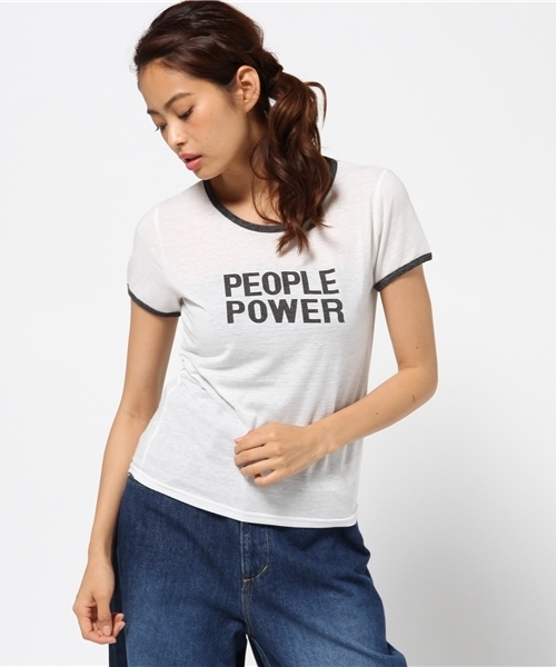 MOUSSY（マウジー）の「PEOPLE POWER RINGER TSJ（Tシャツ/カットソー・レディース・ホワイト/イエロー/ブラック・1/2）」の9枚目の写真