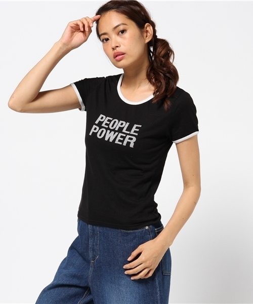 MOUSSY（マウジー）の「PEOPLE POWER RINGER TSJ（Tシャツ/カットソー・レディース・ホワイト/イエロー/ブラック・1/2）」の10枚目の写真
