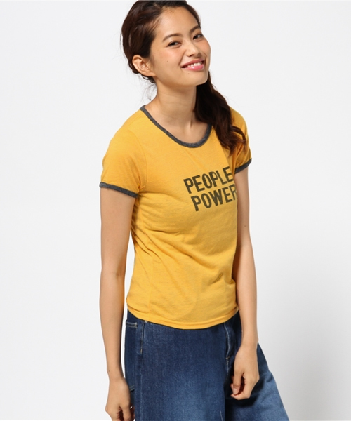 MOUSSY（マウジー）の「PEOPLE POWER RINGER TSJ（Tシャツ/カットソー・レディース・ホワイト/イエロー/ブラック・1/2）」の4枚目の写真