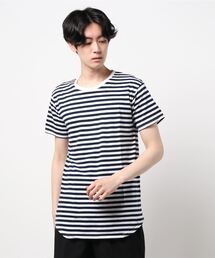 NOT RIGID | 【BS】天竺ボーダーロング丈クルーネック半袖Tシャツ(Tシャツ/カットソー)
