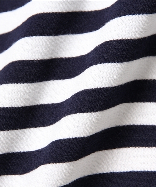 NOT RIGID（ノットリジット）の「【BS】天竺ボーダーロング丈クルーネック半袖Tシャツ（Tシャツ/カットソー・メンズ・ブラック/ネイビー・MEDIUM/LARGE）」の9枚目の写真