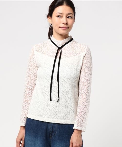 MOUSSY(マウジー)の「BOW TIE LACE TOPS(Tシャツ/カットソー・レディース・ブラック/ホワイト/ボルドー・FREE)」の12枚目の写真