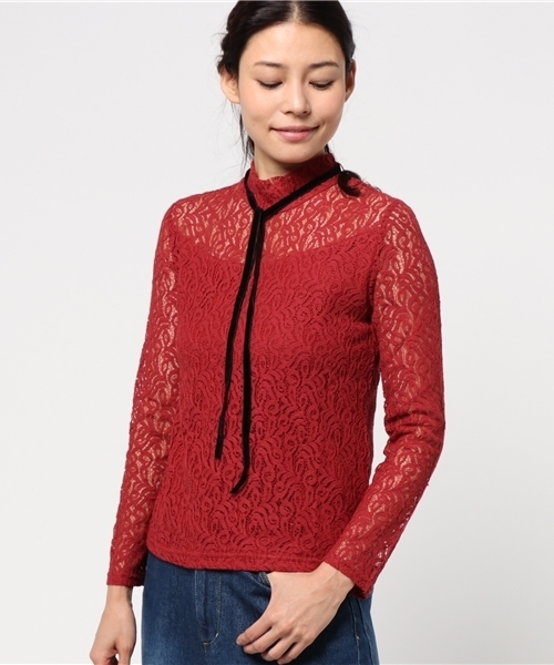 MOUSSY(マウジー)の「BOW TIE LACE TOPS(Tシャツ/カットソー・レディース・ブラック/ホワイト/ボルドー・FREE)」の7枚目の写真
