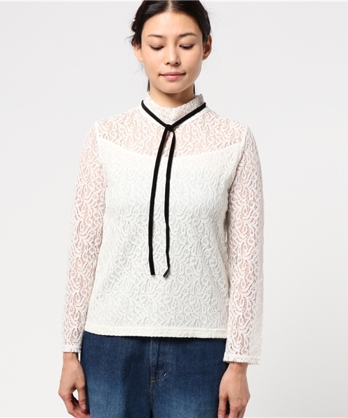 MOUSSY(マウジー)の「BOW TIE LACE TOPS(Tシャツ/カットソー・レディース・ブラック/ホワイト/ボルドー・FREE)」の4枚目の写真