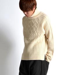 SHIPS JET BLUE | SHIPS JET BLUE: クレイジーパターン ケーブルタートルネックニット■(ニット/セーター)