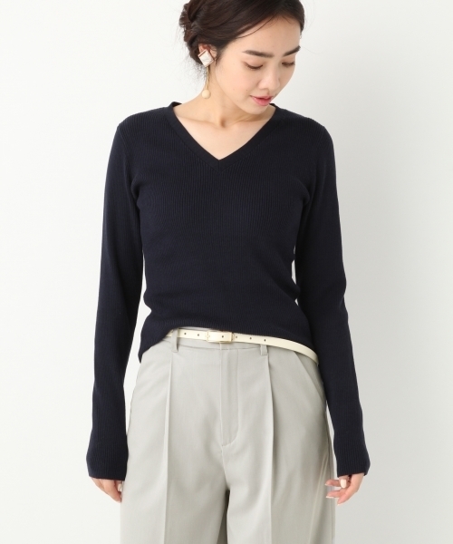 A part by（アパートバイ）の「14GCリブVNPO 745157 （ニット/セーター・レディース・ネイビー/ホワイト/ピンク/ブルー・MEDIUM/LARGE）」の3枚目の写真