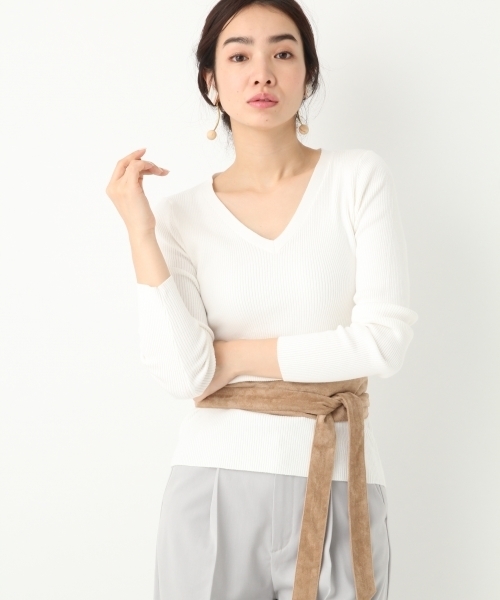 A part by（アパートバイ）の「14GCリブVNPO 745157 （ニット/セーター・レディース・ネイビー/ホワイト/ピンク/ブルー・MEDIUM/LARGE）」の5枚目の写真