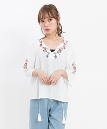 SpRay | 花刺繍七分プルオーバーシャツ(シャツ/ブラウス)