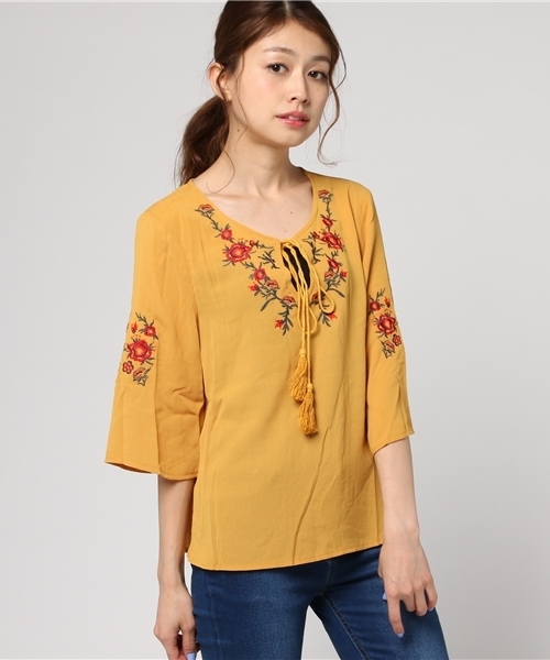 SpRay（スプレイ）の「花刺繍七分プルオーバーシャツ（シャツ/ブラウス・レディース・イエロー/ブラック/ホワイト/オフホワイト・FREE）」の15枚目の写真