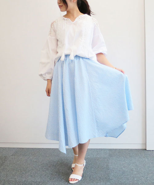 GeeRA（ジーラ）の「ハンカチヘムデザインスカート（スカート・レディース・ブラック系その他/サックスブルー・LARGE/MEDIUM）」の11枚目の写真