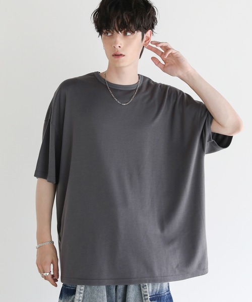 ASTRONOMY（アストロノミー）の「TRスムースビッグシルエット ドルマンスリーブ ポンチTシャツ（Tシャツ/カットソー・メンズ・ホワイト/ブラック/ネイビー/ブラウン/グレー/キャメル/ワイン/チャコール/カーキ/ライトブルー/ベージュ/ライトピンク/ブルーグレー/グリーン/杢グレー/ホワイト×ブラック/ホワイト系・FREE/XL/L/M）」の8枚目の写真