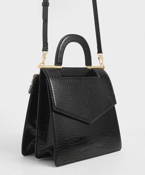 CHARLES & KEITH（チャールズ & キース）の「クロックエフェクト エンベロープバッグ / Croc-Effect Envelope bag（ハンドバッグ・レディース・ベージュ/ブラック/ダークブラウン/マルチ/オリーブ・L）」の7枚目の写真