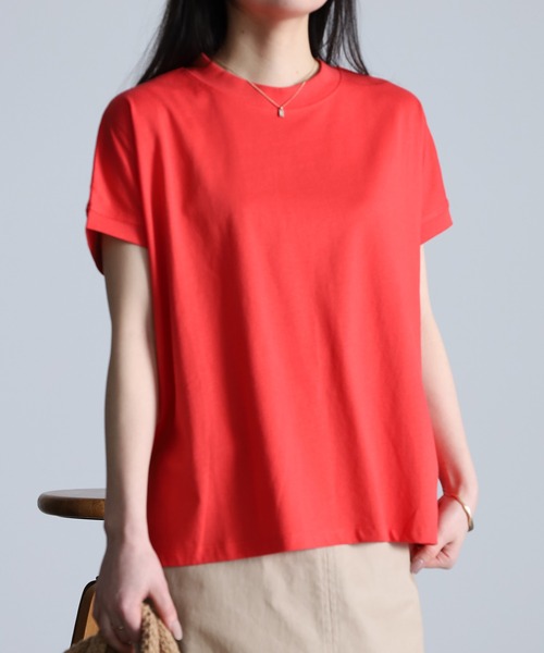 RANAN(ラナン)の「〈Beautiful Cotton 綿100%〉UVカット/接触冷感 きれいめハイネックTシャツ(Tシャツ/カットソー・レディース・ライトグレー/ブラック/オフホワイト/キャメル/ボルドー/カーキ/チャコールグレー/ラベンダー/グリーン/ネイビー/ダークブルー/ベージュ/モカ/オレンジ系その他/ダークブラウン/クリアグリーン/イエロー/パープル/ブラウン系1/その他・3L/LL/M/L/S)」の19枚目の写真