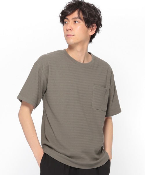 LAKOLE（ラコレ）の「ヘリンボーンボーダーTシャツ / LAKOLE（Tシャツ/カットソー・メンズ・ブラウン系その他/チャコール/ホワイト/ベージュ・MEDIUM/LARGE）」の2枚目の写真