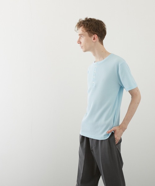 VIBGYOR(ヴィブジョー)の「【VIBGYOR BY AS】サーマル半袖ヘンリーネック(BL)(Tシャツ/カットソー・メンズ・グレー/カーキ/ライトピンク/ホワイト/ブラック/ネイビー/サックスブルー・MEDIUM/X-LARGE/LARGE)」の6枚目の写真