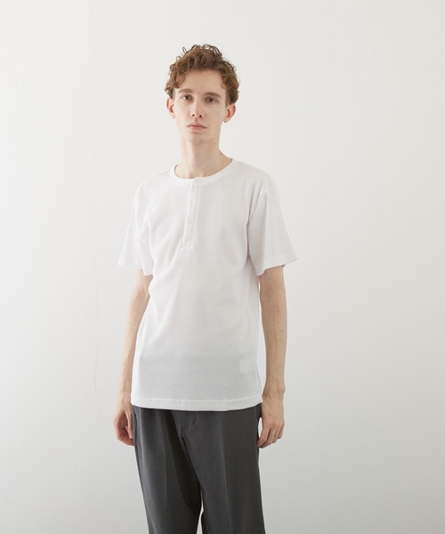 VIBGYOR(ヴィブジョー)の「【VIBGYOR BY AS】サーマル半袖ヘンリーネック(BL)(Tシャツ/カットソー・メンズ・グレー/カーキ/ライトピンク/ホワイト/ブラック/ネイビー/サックスブルー・MEDIUM/X-LARGE/LARGE)」の9枚目の写真