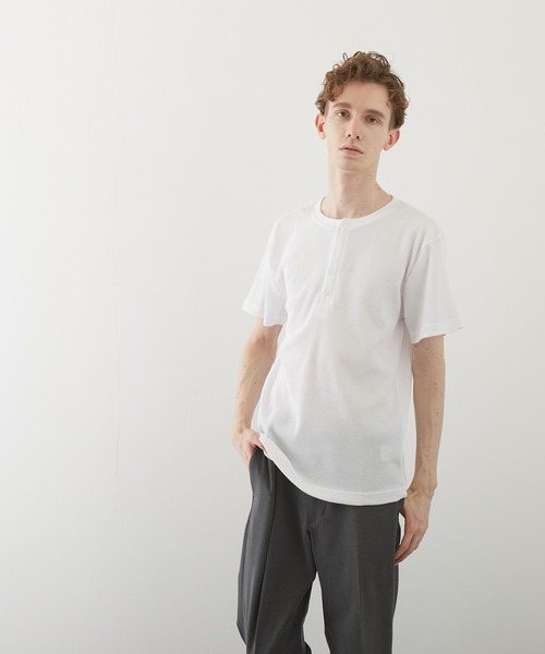 VIBGYOR(ヴィブジョー)の「【VIBGYOR BY AS】サーマル半袖ヘンリーネック(BL)(Tシャツ/カットソー・メンズ・グレー/カーキ/ライトピンク/ホワイト/ブラック/ネイビー/サックスブルー・MEDIUM/X-LARGE/LARGE)」の11枚目の写真