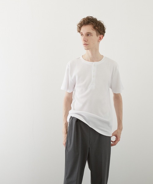 VIBGYOR(ヴィブジョー)の「【VIBGYOR BY AS】サーマル半袖ヘンリーネック(BL)(Tシャツ/カットソー・メンズ・グレー/カーキ/ライトピンク/ホワイト/ブラック/ネイビー/サックスブルー・MEDIUM/X-LARGE/LARGE)」の13枚目の写真
