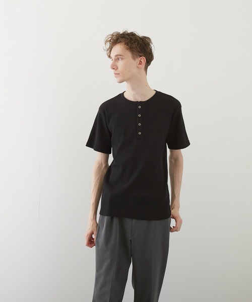 VIBGYOR(ヴィブジョー)の「【VIBGYOR BY AS】サーマル半袖ヘンリーネック(BL)(Tシャツ/カットソー・メンズ・グレー/カーキ/ライトピンク/ホワイト/ブラック/ネイビー/サックスブルー・MEDIUM/X-LARGE/LARGE)」の15枚目の写真