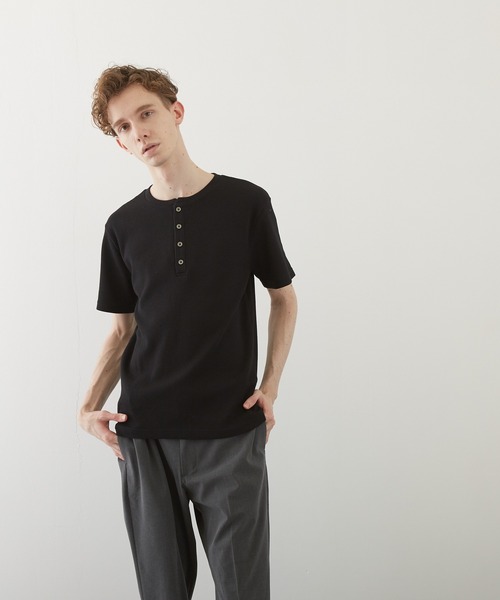 VIBGYOR(ヴィブジョー)の「【VIBGYOR BY AS】サーマル半袖ヘンリーネック(BL)(Tシャツ/カットソー・メンズ・グレー/カーキ/ライトピンク/ホワイト/ブラック/ネイビー/サックスブルー・MEDIUM/X-LARGE/LARGE)」の18枚目の写真