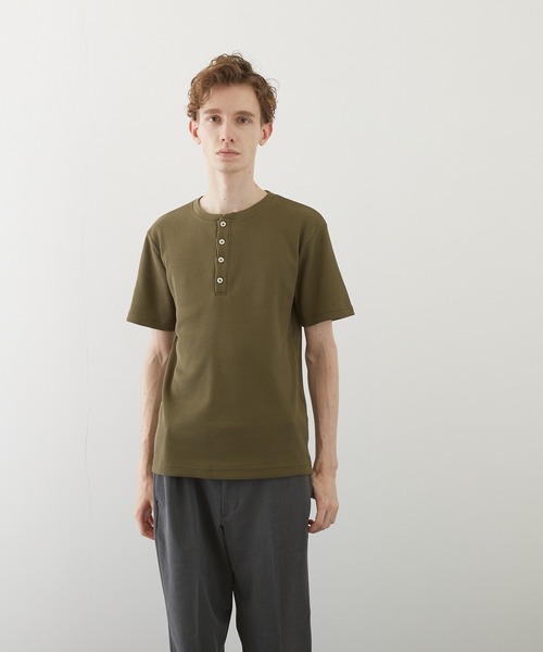 VIBGYOR(ヴィブジョー)の「【VIBGYOR BY AS】サーマル半袖ヘンリーネック(BL)(Tシャツ/カットソー・メンズ・グレー/カーキ/ライトピンク/ホワイト/ブラック/ネイビー/サックスブルー・MEDIUM/X-LARGE/LARGE)」の19枚目の写真