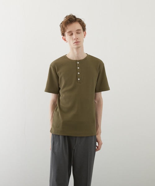 VIBGYOR(ヴィブジョー)の「【VIBGYOR BY AS】サーマル半袖ヘンリーネック(BL)(Tシャツ/カットソー・メンズ・グレー/カーキ/ライトピンク/ホワイト/ブラック/ネイビー/サックスブルー・MEDIUM/X-LARGE/LARGE)」の21枚目の写真