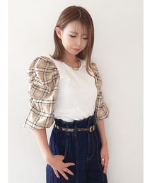 one way | 袖ギャザートップス7分(Tシャツ/カットソー)