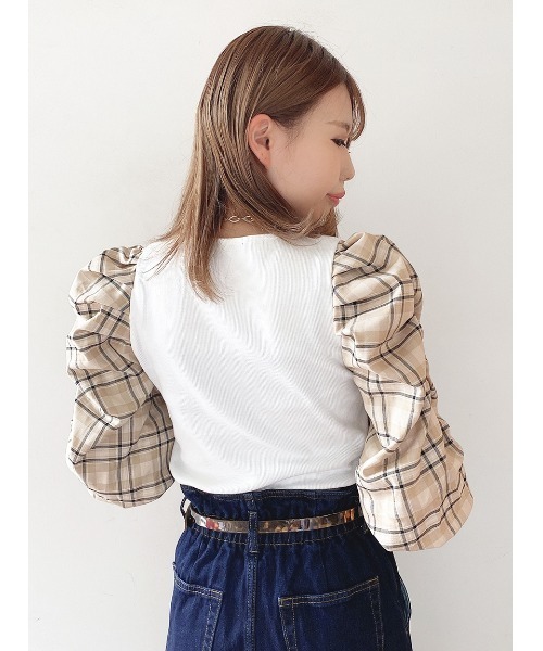 one way(ワンウェイ)の「袖ギャザートップス7分(Tシャツ/カットソー・レディース・ホワイト/ホワイト系その他/ブラック/ライトブラウン・FREE)」の5枚目の写真