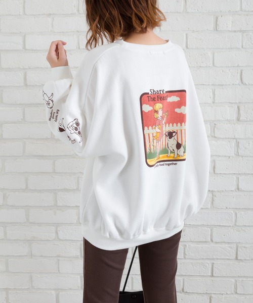 SpRay（スプレイ）の「ＰＩＺＺＡ　ＧＩＲＬ　裏起毛スウェット（Tシャツ/カットソー・レディース・パープル/オフホワイト/ブルー/スミクロ/ライトベージュ・FREE）」の2枚目の写真