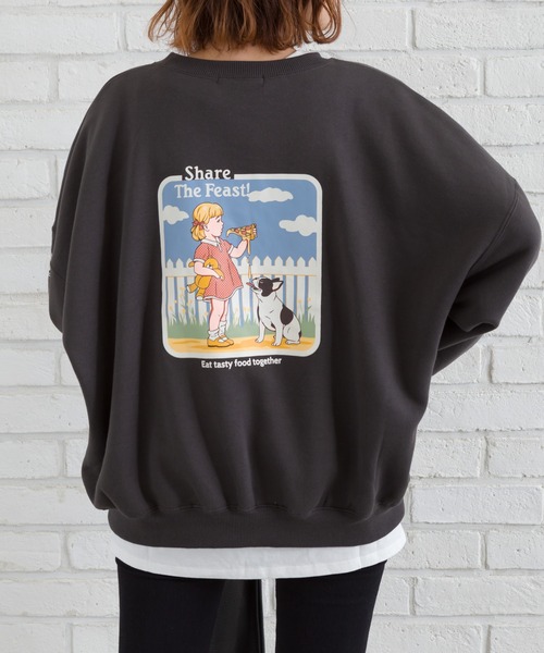 SpRay（スプレイ）の「ＰＩＺＺＡ　ＧＩＲＬ　裏起毛スウェット（Tシャツ/カットソー・レディース・パープル/オフホワイト/ブルー/スミクロ/ライトベージュ・FREE）」の3枚目の写真