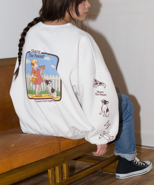 SpRay（スプレイ）の「ＰＩＺＺＡ　ＧＩＲＬ　裏起毛スウェット（Tシャツ/カットソー・レディース・パープル/オフホワイト/ブルー/スミクロ/ライトベージュ・FREE）」の4枚目の写真